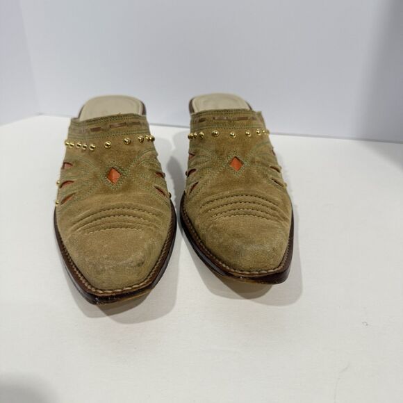 Cole Haan Womens Heels Mules D18363 US 8.5 B Tan Suede Slip-on Studded Leather - Picture 13 of 16